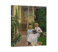 TNGHHSGA Deux SœUrs Dans Un JardinHans Andersen Brendekilde Toile Murale Art Classique Scandinave80x96cm Encadrée