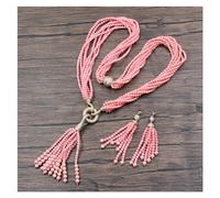 TNGNMGVSJ Bijoux 8 rangées 4mm rose corail Muti lignes collier pendentif corail pendentif boucles d'oreilles ensembles for femmes bijoux cadeaux(Sets)