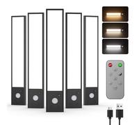 Tnight 5 Pack Reglette Led Cuisine Sous Meuble,20cm 40Leds 1200mAh USB Lampe LED Rechargeable Sans Fi Dimmable Cuisine Lampe Detecteur de Mouvement Interieur pour Télécommandé,Barre éclairage