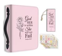 TNKBREEZE Bible - Sac de rangement en cuir - Cadeau chrétien - Fermeture éclair - Organisateur avec marque-page - Inscriptions inspirantes - Rose - Église - Porte-livre pour femmes et filles