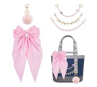 TNKBREEZE Kit de décoration de sac fourre-tout, breloques pour sac fourre-tout, chaîne de sac à main en perles avec nœud rose et porte-clés pompon pour femme, compatible avec sac à main de plage YETI