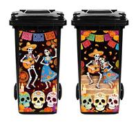 TNKBREEZE Lot de 2 autocollants en forme de tête de mort dansant pour poubelles - 82 x 38 cm - Motif « Jour des morts » - Pour poubelles - Pour allée, jardin, extérieur, intérieur