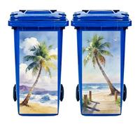 TNKBREEZE Lot de 2 autocollants pour poubelles Arbre de coco plage autoadhésifs Grands enroulements pour poubelles Décor de scène de mer PVC autocollants pour poubelles pour arrière-cour Hôtels