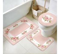 TNKBREEZE Lot de 3 tapis de salle de bain lavables en forme de pétales de rose avec tapis de toilette Coquette Fleurs Tapis de bain doux antidérapant pour buanderie, hôtels, cuisine, baignoire