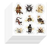 TNKBREEZE Lot de 450 autocollants Samurai Chevaliers Chats - 1" - Papier autocollant décoratif étanche - Pour valise, skateboard, réfrigérateur, casque, téléphone portable - 90 x 90 mm/feuille