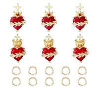TNKBREEZE Lot de 6 pendentifs en forme de cœur rouge - Style gothique - Plaqué or 18 carats - Pour Halloween - Avec anneaux de saut - Pour bijoux, colliers, bracelets, boucles d'oreilles, fabrication