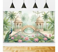 TNKBREEZE Pfauengarten Toile de fond motif palais indien Mughal, 180 x 110 cm, en polyester, toile de fond décorative pour l'intérieur et l'extérieur, fête prénatale, décorations de fête prénatale