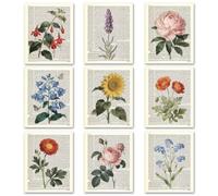 TNKBREEZE Thème des plantes - Ensemble d'art mural avec 9 peintures sur toile sans cadre - Journal vintage - Fleurs - Décoration murale pour la maison, la cuisine, la salle de bain, la chambre à