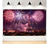TNKBREEZE Toile de fond Tour Eiffel Feux d'artifice nocturne 15 x 9 cm | Toile de fond pour photo de scène de nuit de Paris pour femme - Bannière à suspendre en polyester - Accessoires de photomaton