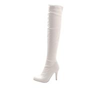 TNMIUH Bottes Cuissardes Femmes 10,5 cm Talon Aiguille Bottes Stretch Noir | Bottes cuissardes sexy en similicuir avec talon aiguille de 10,5 cm et fermeture éclair pour club, fête et mode soirée