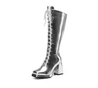 TNMIUH Bottes Hautes Femme Métallisées Argent et Or, Bottes de Défilé de Mode et Podium, Bottes à Plateau avec Lacet Avant et Talon Bloc pour Spectacle,Argent,40 EU