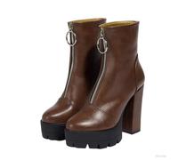 TNMIUH Bottines à Plateforme Femmes Zip Devant 11.5cm Talon Bloc Chaussur | Bottines élégantes à plateforme avec fermeture éclair avant, talon bloc de 11.5cm, anneau en O et semelle crantée.
