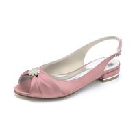 TNMIUH Chaussures de Mariée Élégantes, Ballerines Blanches Ivoire en Satin avec Ornement Cristal, Slingback à Talon Plat Mariage Tenue de cérémonie Demoiselle d'honneur,Rose,36 EU
