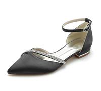 TNMIUH Chaussures de Mariée Élégantes Femme, Bout Pointu, Bride Cheville, Strass, Blanc/Ivoire,Confortables Chaussures Plates pour Mariage, mère de la mariée,Les invitées,Noir,41 EU