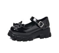 TNMIUH Chaussures Mary Jane Plateforme 5.5cm Noeud Noir Blanc Cuir Synthétique