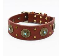 TNMIUH Collier pour Chien en Cuir, Décorations Vintage Bronze et Turquoise, Disponible en Marron et Noir, Convient aux Chiens de Taille Moyenne et Grande, de 15kg à 40 kg,Marron,M