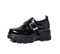 TNMIUH Mocassins Plateforme 5.5cm Mary Jane Chunky Cuir Mat et Verni Noir | Mocassins a plateforme de 5.5cm en cuir mat et verni avec une boucle metallique pour un ajustement sur.