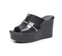 TNMIUH Mules Compensées à Plateforme pour Femmes, Sandales Élégantes Cuir à Bout Ouvert, Été Style Loisirs Sandales, Disponible en Noir, Vert, Blanc,Black 10cm,43 EU