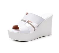 TNMIUH Mules Compensées à Plateforme pour Femmes, Sandales Élégantes Cuir à Bout Ouvert, Été Style Loisirs Sandales, Disponible en Noir, Vert, Blanc,White 10cm,43 EU