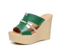 TNMIUH Mules Compensées à Plateforme pour Femmes, Sandales Élégantes Cuir à Bout Ouvert, Été Style Loisirs Sandales, Disponible en Noir, Vert, Blanc,Green 11.5cm,43 EU