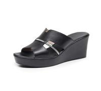 TNMIUH Mules Compensées à Plateforme pour Femmes, Sandales Élégantes Cuir à Bout Ouvert, Été Style Loisirs Sandales, Disponible en Noir, Vert, Blanc,Black 6cm,43 EU