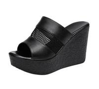 TNMIUH Mules Compensées Femme, Mesh et Cuir Synthétique, Plateforme 11,5 cm, Été Style Loisirs Sandales, Noir et Blanc,Noir,43 EU
