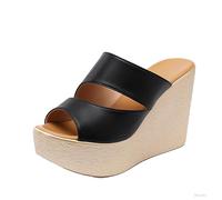 TNMIUH Mules Compensées Femme, Plateforme Sandale, 11,5 cm, Design Double Bande, Été Style Loisirs Sandales, Disponible en Blanc, Noir et Doré,Noir,43 EU