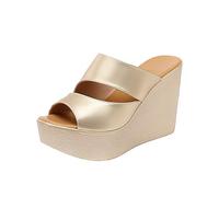 TNMIUH Mules Compensées Femme, Plateforme Sandale, 11,5 cm, Design Double Bande, Été Style Loisirs Sandales, Disponible en Blanc, Noir et Doré,d'or,43 EU