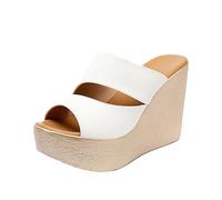 TNMIUH Mules Compensées Femme, Plateforme Sandale, 11,5 cm, Design Double Bande, Été Style Loisirs Sandales, Disponible en Blanc, Noir et Doré,Blanc,43 EU