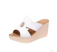TNMIUH Mules Femmes à Plateforme, Ornement Cristal, Compensées 11 cm, Été Style Loisirs Sandales Chaussons, Blanc et Noir,White 8cm,43 EU