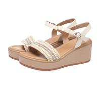 TNMIUH Sandales Compensées Femme, Bride Cheville, Détail Tressé Paillettes, Bout Ouvert, Décontracté Élégant Femme Escarpins Sandales Bohème, Beige,Marron,Beige,34 EU