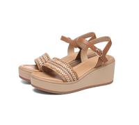 TNMIUH Sandales Compensées Femme, Bride Cheville, Détail Tressé Paillettes, Bout Ouvert, Décontracté Élégant Femme Escarpins Sandales Bohème, Beige,Marron,Marron,34 EU