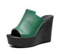 TNMIUH Sandales Compensées Femme en Cuir Noir, Mules Plateforme à Bout Ouvert, Style Élégant pour Été,Vert,35 EU