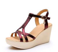 TNMIUH Sandales Compensées Femme, Plateforme 8 cm, Bride en T, Noir ou Doré, Mode Décontracté Été Escarpins Sandales, Quotidien,Bureau,Red 8cm,40 EU
