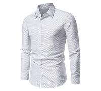 TnmZi Chemise Homme Pois Imprimé Printemps Été Chemise Traditionnelle Hommes Revers Slim Fit Affaires Manche Longue Chemise Homme Mode Travail Urbain Tops Homme D-White S