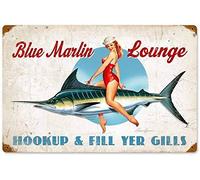 TNND Blue Marlin Lounge Sailer Red Head Pin Up Girl Retro Metal Sign Art Wall Decor Poster 20,3 x 30,5 cm