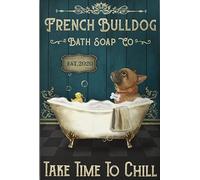 TNND Bouledogue français - Savon de bain - Décoration murale en métal - 20,3 x 30,5 cm