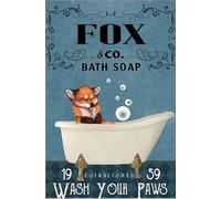 TNND Fox Bathroom Fox Co Plaque en métal pour salle de bain Inscription Bath Soap Wash Your Paws 20,3 x 30,5 cm