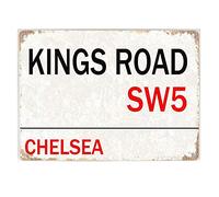 TNND Kings Road Plaque en métal Chelsea Londres rétro pour décoration d'intérieur 20,3 x 30,5 cm