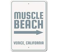 TNND Panneau de plage Muscle Beach Flèche Plaque personnalisée Décoration de plage 20,3 x 30,5 cm