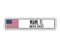 TNND Plaque de rue avec drapeau américain de Miami Fl - 10,2 x 40,6 cm
