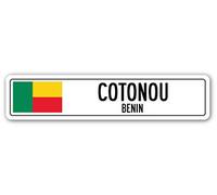 TNND Plaque de rue Cotonou Benin - Drapeau du Bénin - 10,2 x 40,6 cm