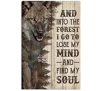 TNND Plaque murale vintage en métal pour salle de bain Motif loup Demi-forêt 20,3 x 30,5 cm