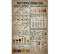 TNND Poster en métal pour barman Knowledge Beer Expert Basic Wine Guide Recettes Cocktail Knowledge Knowledge Décor 20,3 x 30,5 cm