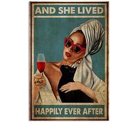 TNND Poster vintage en métal avec inscription « Girl Shower Drink and Cat She Lived Happily Ever After » - Décoration murale pour la maison, la fête des pères, un anniversaire - 30,5 x 40,6 cm