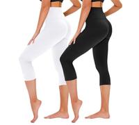 TNNZEET Legging 3/4 Femme, Pantalon de Sport 7/8, Corsaire Femme Été Confortable Opaque Pantacourt pour Gym（Noir/Blanc XXL）