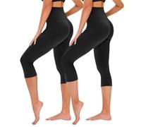 TNNZEET Legging 3/4 Femme, Pantalon de Sport 7/8, Corsaire Femme Été Confortable Opaque Pantacourt pour Gym （Noir/Noir 4XL）