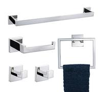 TNOMS Ensemble de 5 Accessoires de Salle de Bain polis Comprenant Une Barre Porte-Serviette, Un Porte-Papier Toilette, Un Crochet Mural, en Acier Inoxydable.