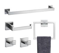 TNOMS Lot de 5 Barres Porte-Serviettes carrées Modernes en Nickel brossé pour Salle de Bain, en Acier Inoxydable, Fixation Murale, 60 cm