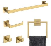 TNOMS Lot de 5 Barres Porte-Serviettes dorées en Acier Inoxydable pour Salle de Bain, Fixation Murale, 60 cm